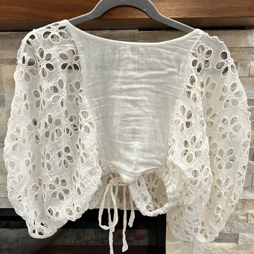 Free People White Floral Lace Blouse